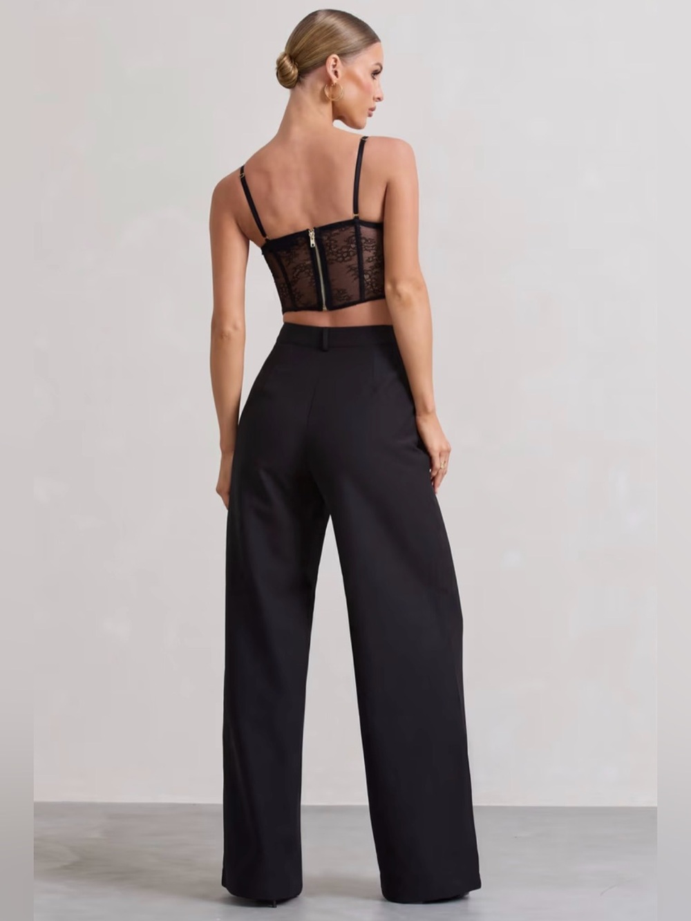 Club L London NWT Raina Black High Waist Pleated Wide-Leg Trousers Pants Black - Picture 2 of 8